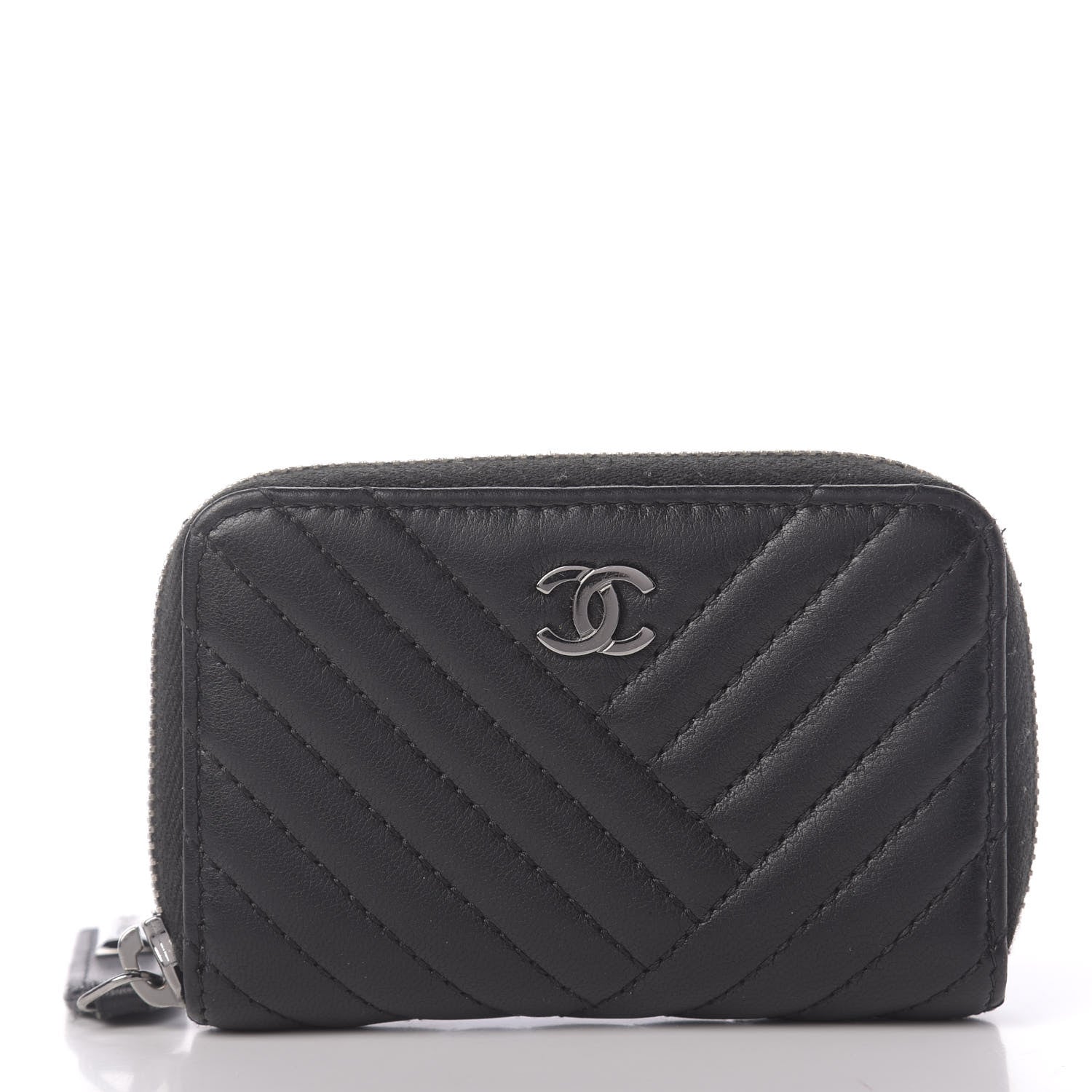 Chanel Lambskin Quilted Crossing Zip Around Coin Purse Black 1 of 10