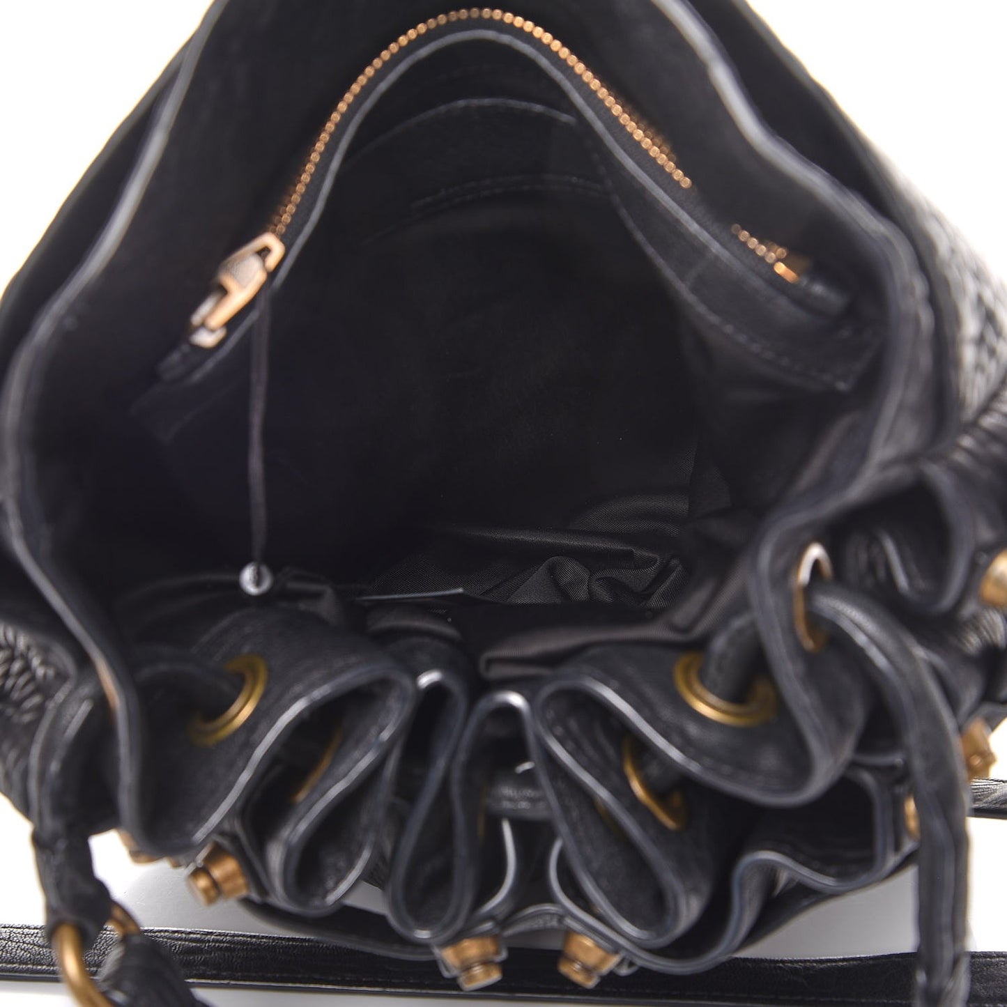 Pebbled Lambskin Diego Bucket Bag Black Antique Brass Hardware