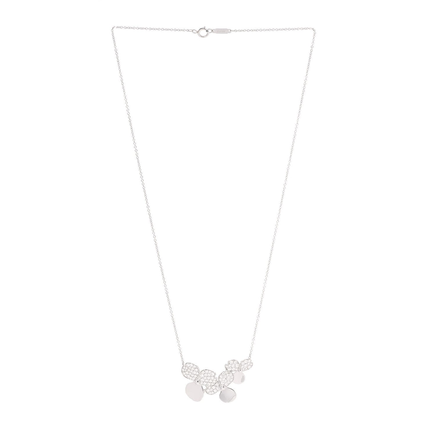 Platinum Diamond Mini Paper Flowers Cluster Pendant Necklace