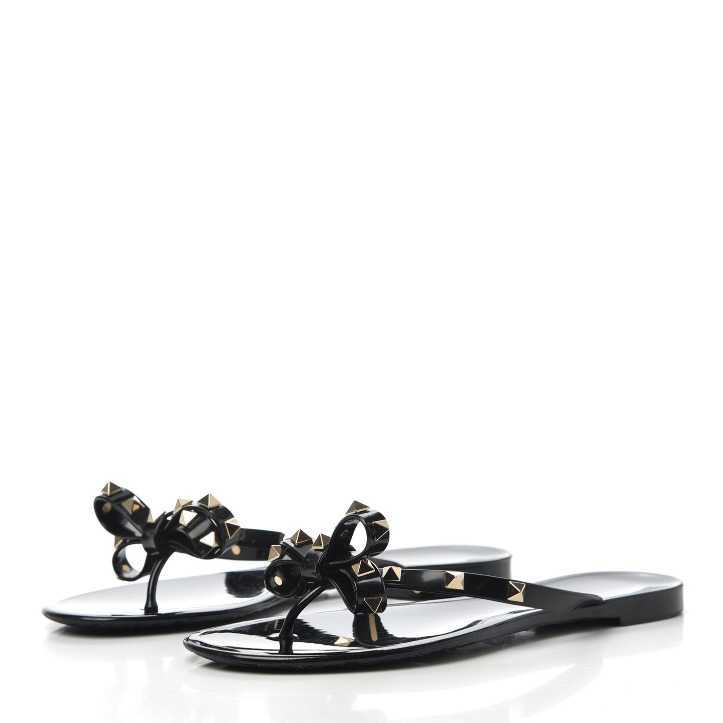 PVC Jelly Rockstud Bow Thong Sandals 38 Black