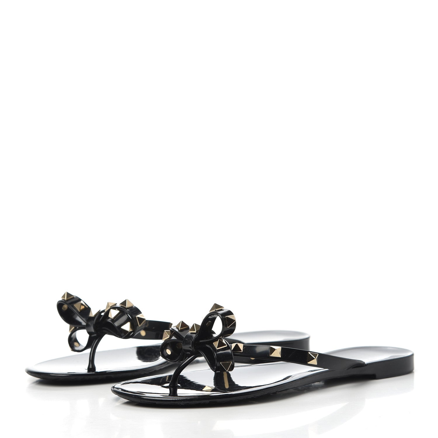 Valentino Garavani PVC Jelly Rockstud Bow Thong Sandals 38 Black 3 of 14