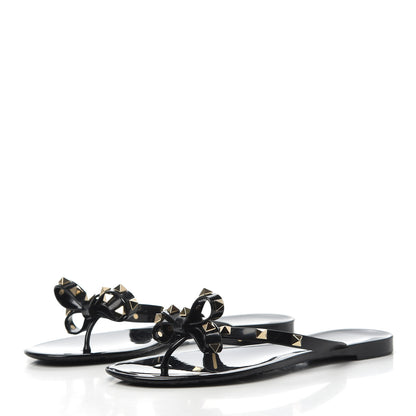 Valentino Garavani PVC Jelly Rockstud Bow Thong Sandals 38 Black 3 of 14