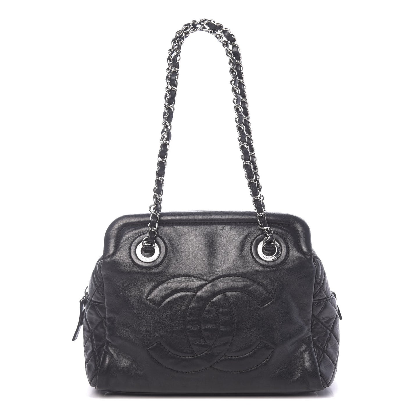Calfskin Quilted CC Framed Bag Black