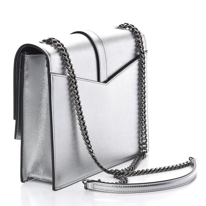 Saint Laurent Grain De Poudre Monogram Medium Sulpice Shoulder Bag Silver 3 of 8