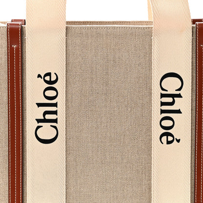 Chloe Cotton Calfskin Large Vertical Woody Ribbon Tote White Brown 8 of 10