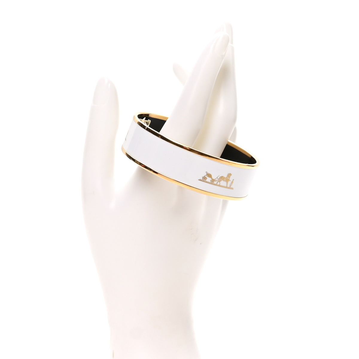 Hermes Enamel Printed Wide Caleche Bracelet 65 White 2 of 5
