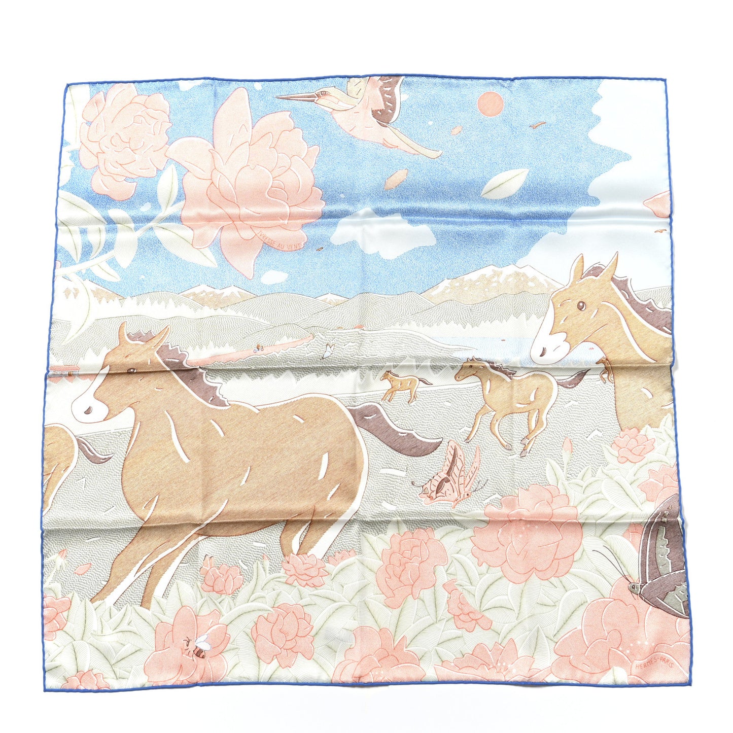 Silk Ivresse Au Vent Scarf 70 Bleu Azur Saumon