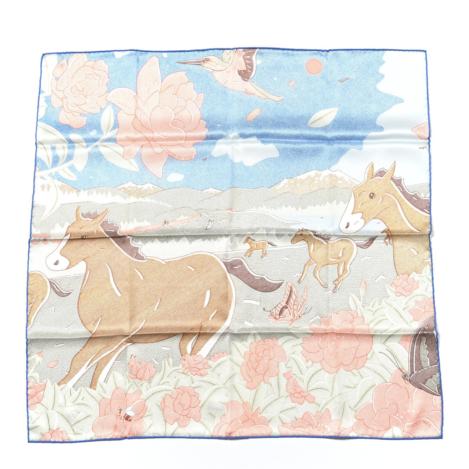 Hermes Silk Ivresse Au Vent Scarf 70 Bleu Azur Saumon 1 of 5