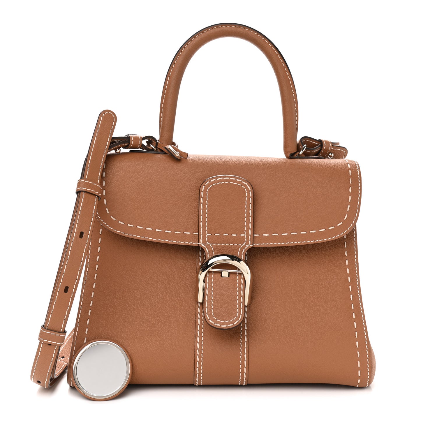 Grained Calfskin Rodeo Surpique MM Brillant Satchel Vegetal Ivory