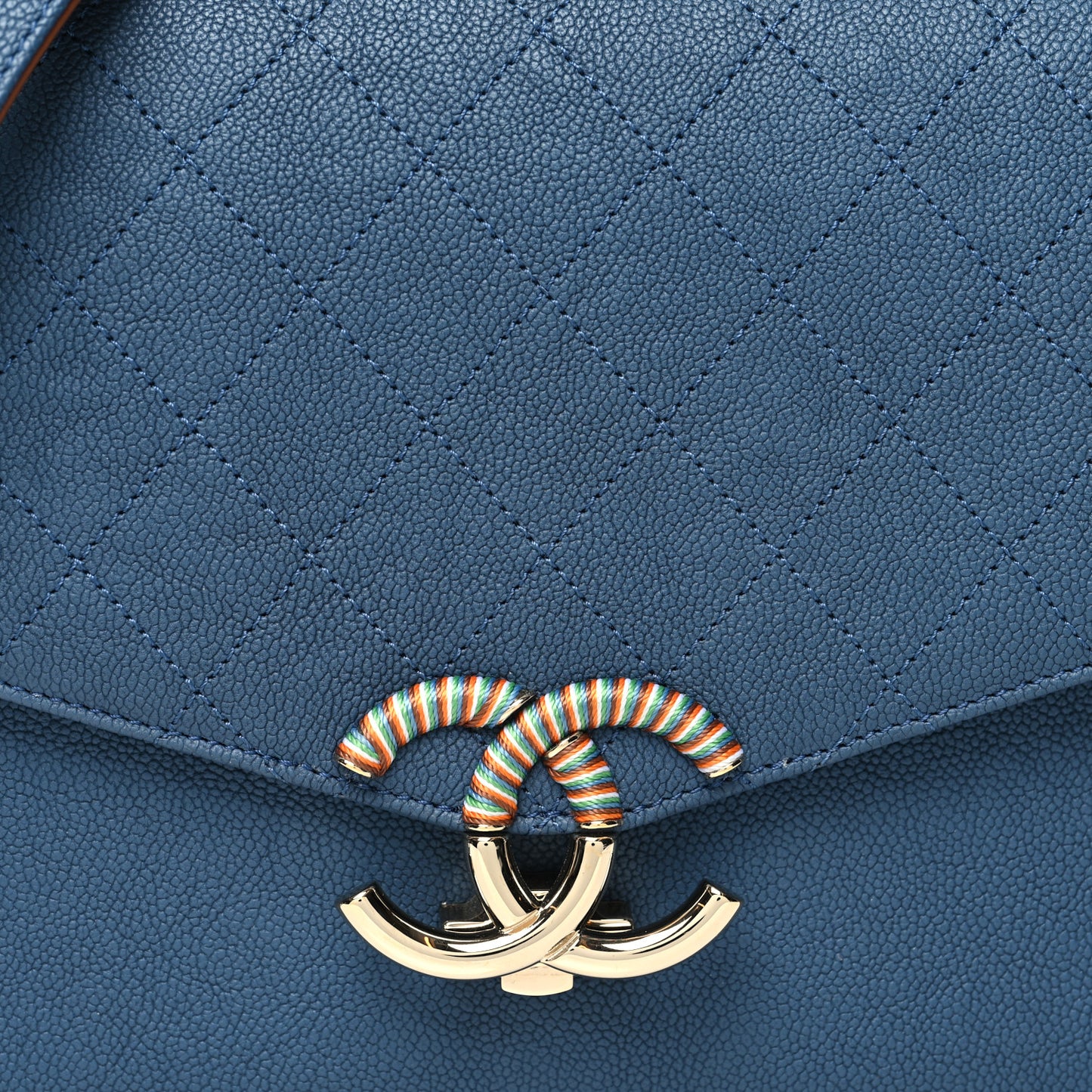 Grained Calfskin Quilted Cuba Flap Blue
