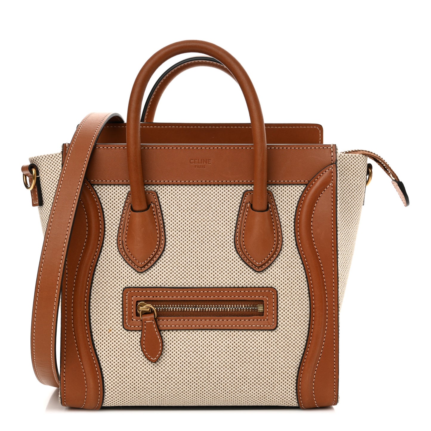 Textile Smooth Calfskin Nano Luggage Tan White