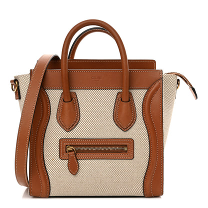Celine Textile Smooth Calfskin Nano Luggage Tan White 1 of 21