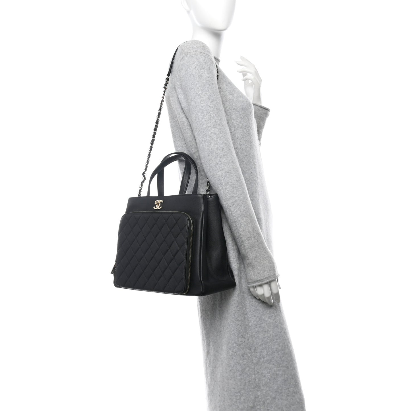 Caviar Quilted Large Business Affinity Shopping Bag Black