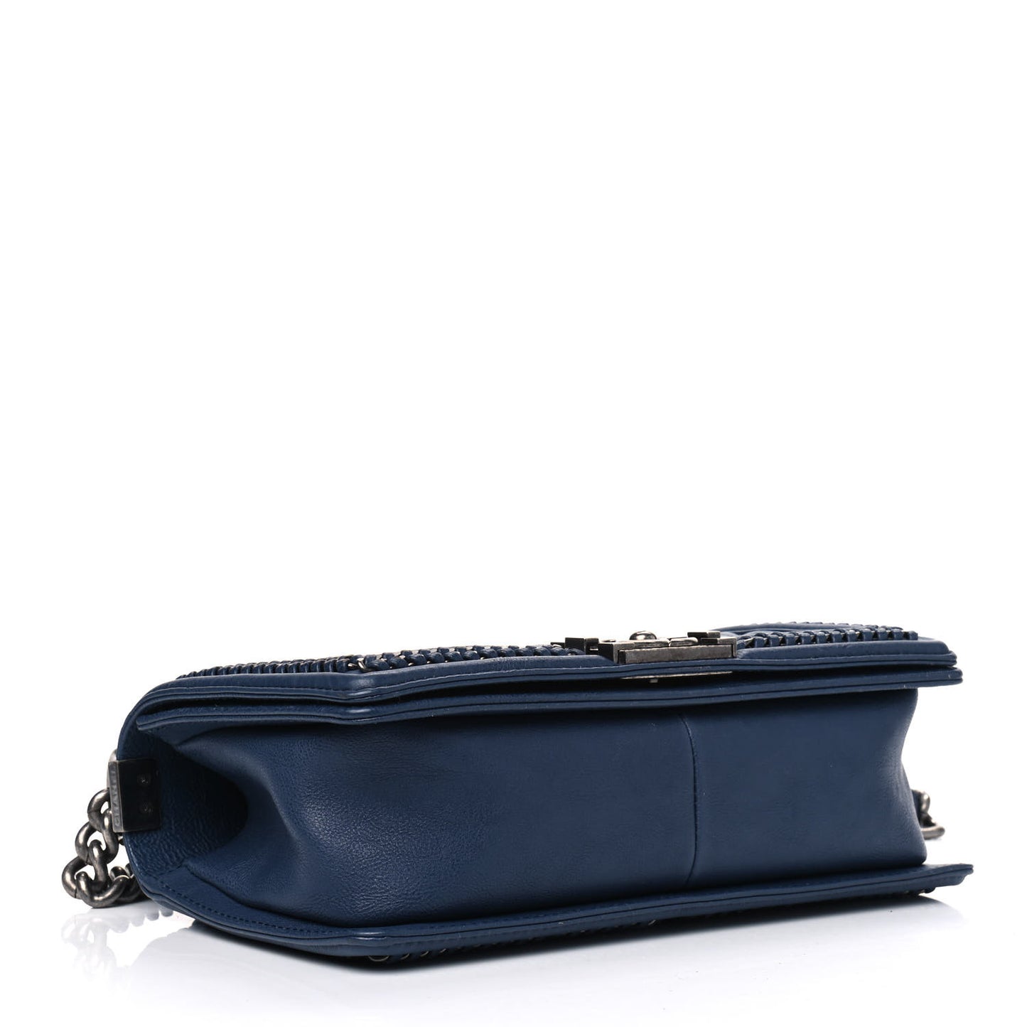Calfskin Quilted Medium Top Handle Boy Flap Blue