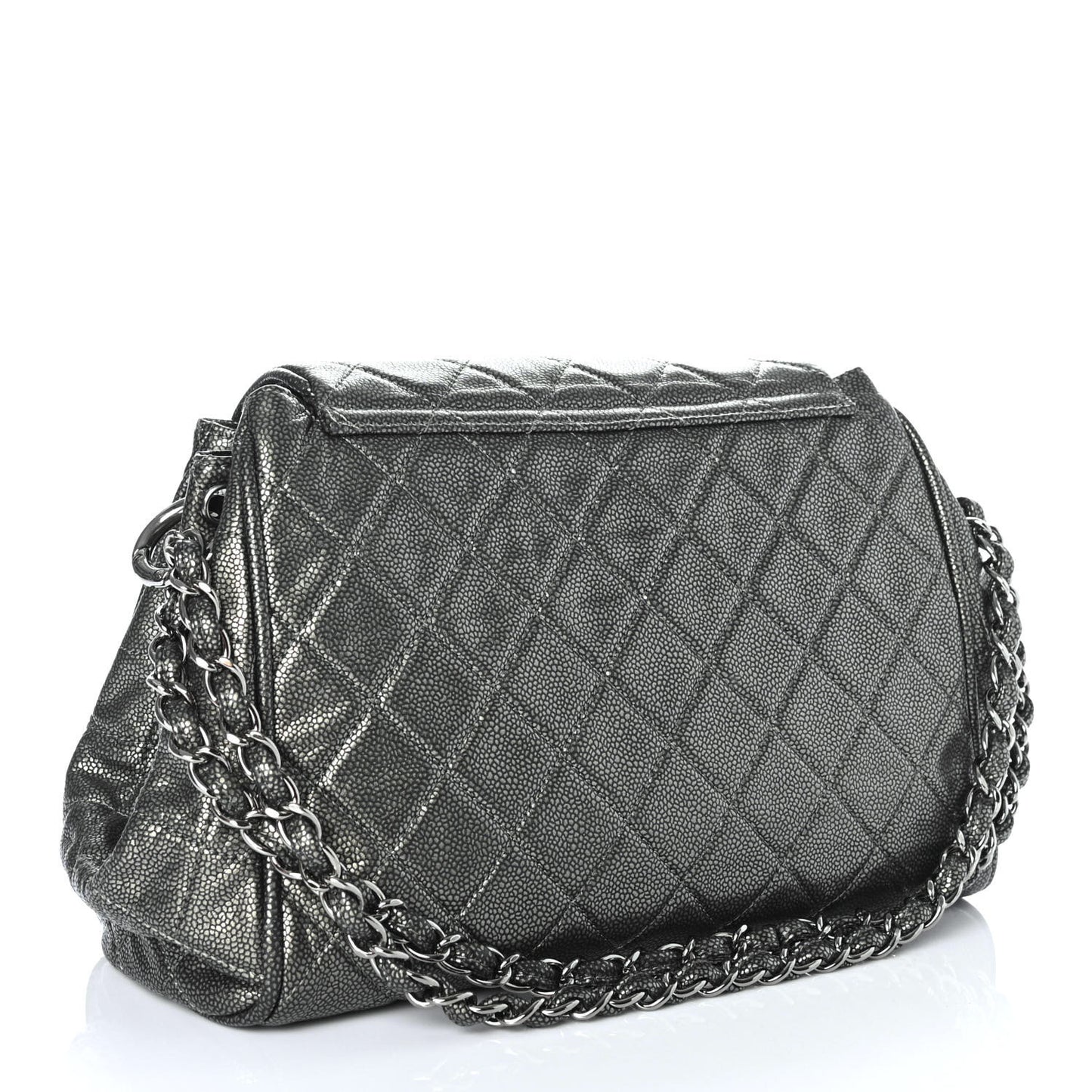 Metallic Caviar Quilted Timeless Accordion Flap Dark Silver