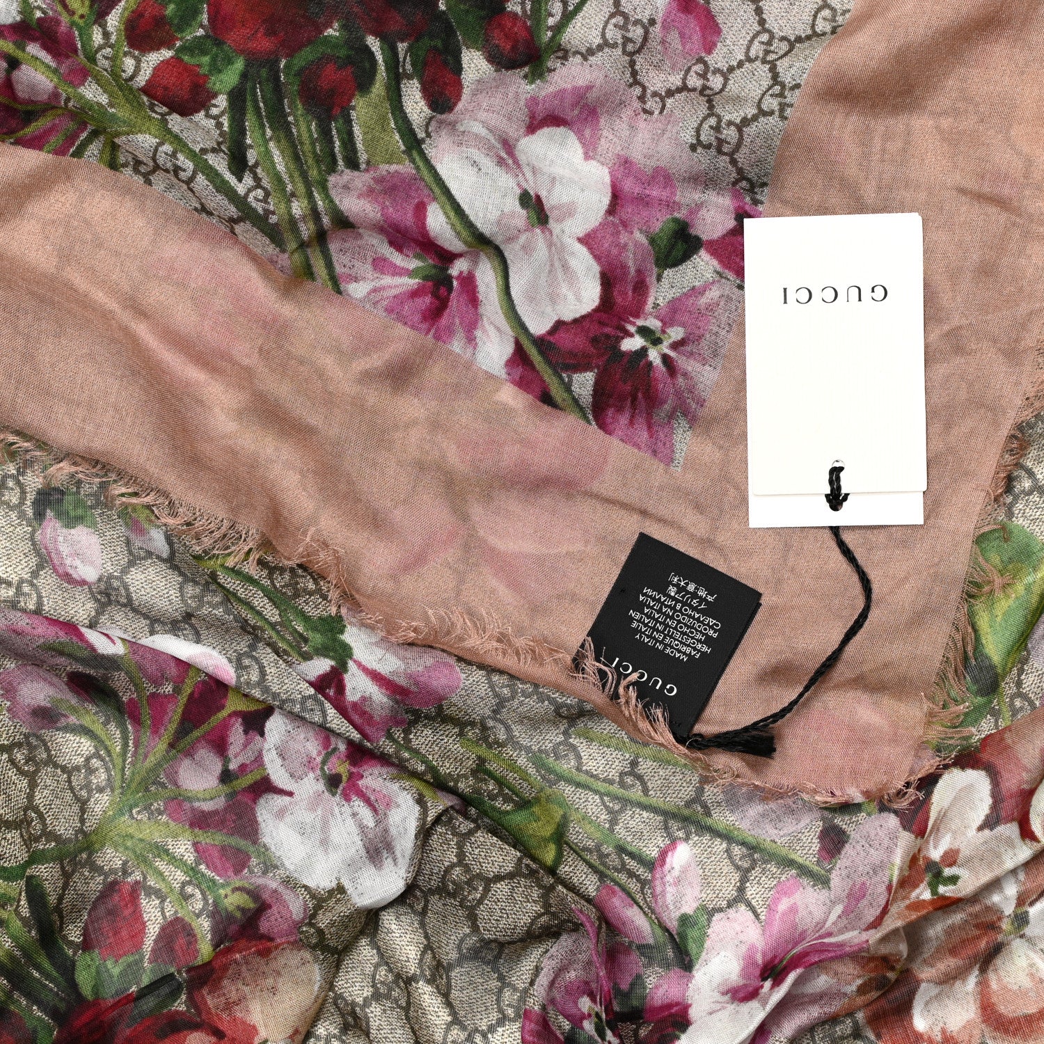 Gucci Modal Silk GG Monogram Gery Square Scarf Shell Light Brown 4 of 4