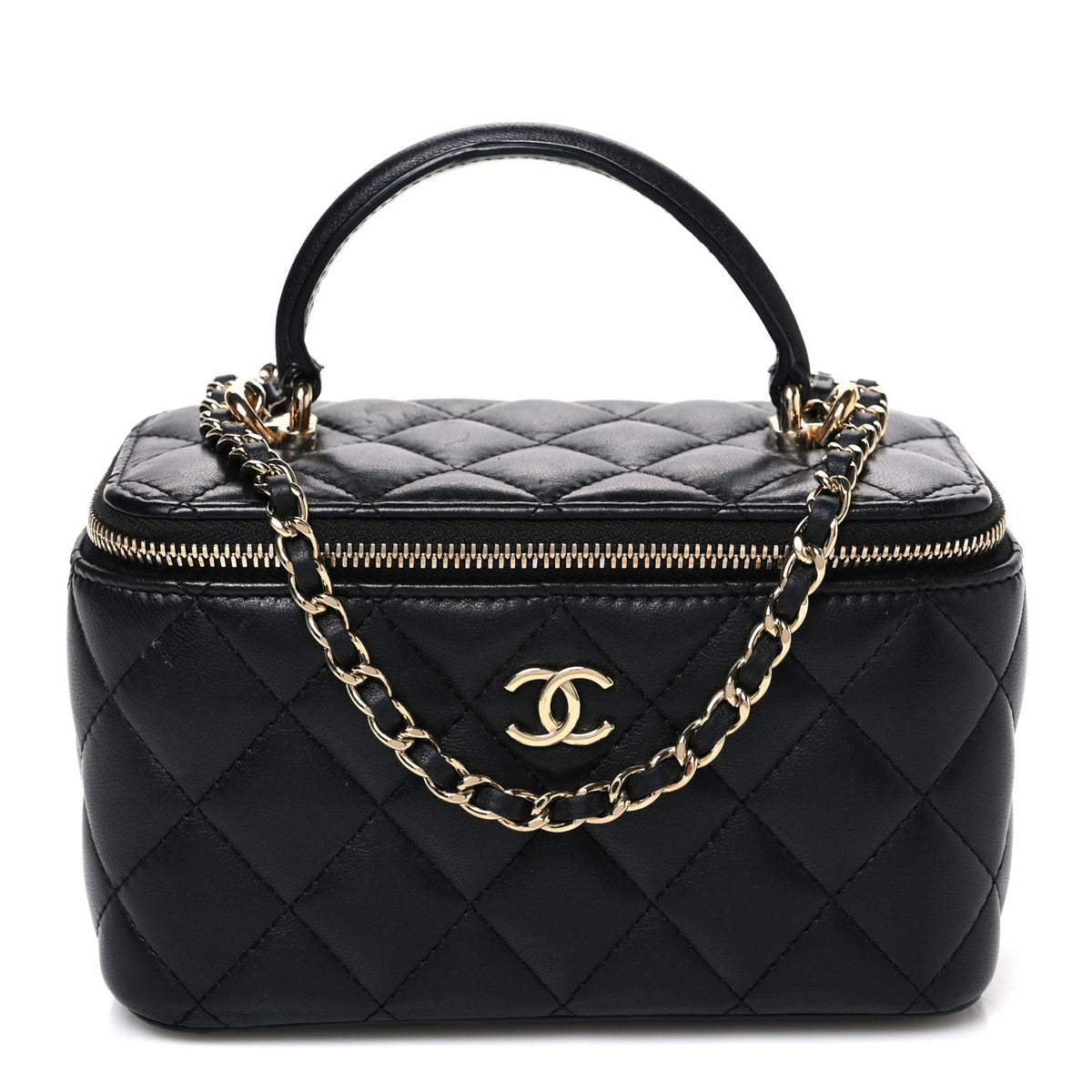 Chanel Lambskin Quilted Small Top Handle Vanity Case With Chain Black 1 of 11