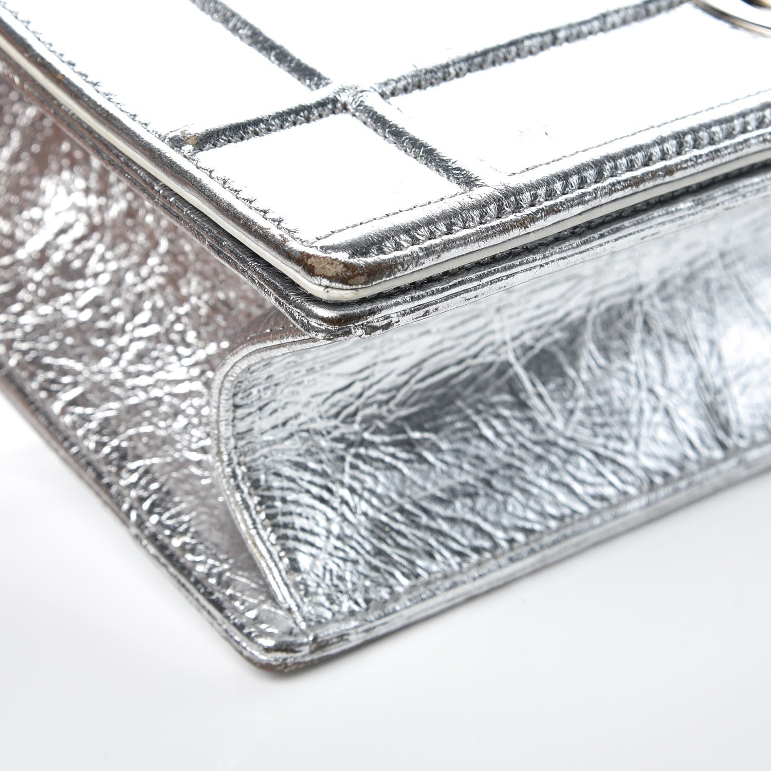 Christian Dior Metallic Crinkled Lambskin Medium Diorama Flap Bag Silver 10 of 13