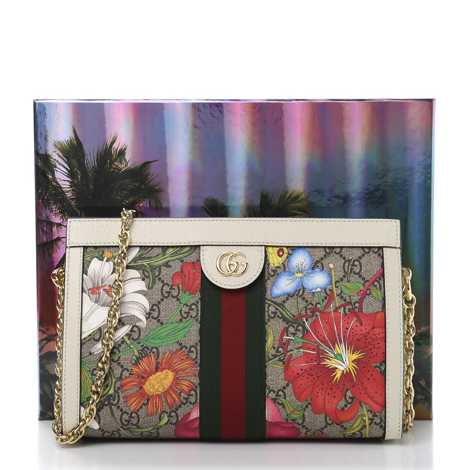 Gucci GG Supreme Monogram Flora Web Small Ophidia Chain Shoulder Bag White 11 of 11