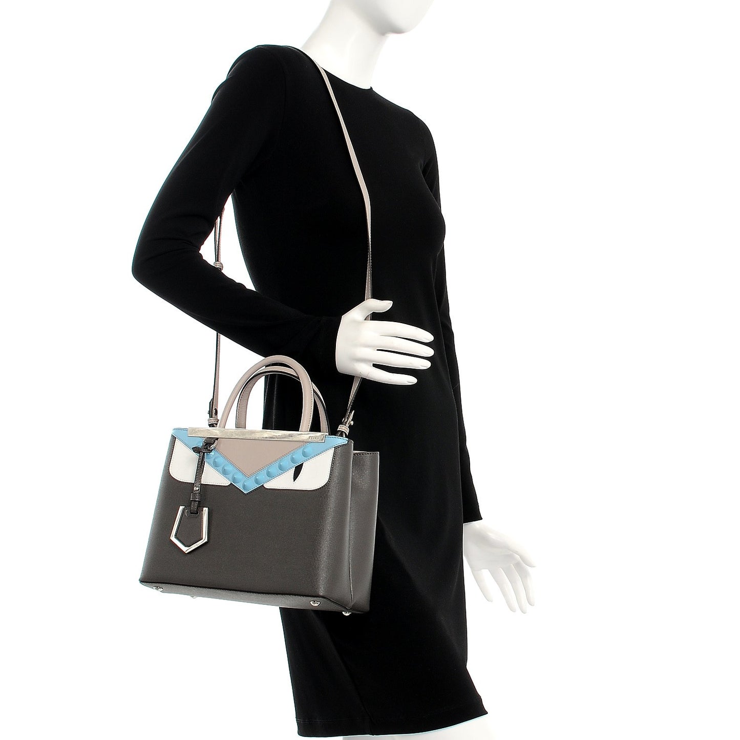 Vitello Elite Monster Eyes Studded Petite 2Jours Tote Carbone White Multicolor