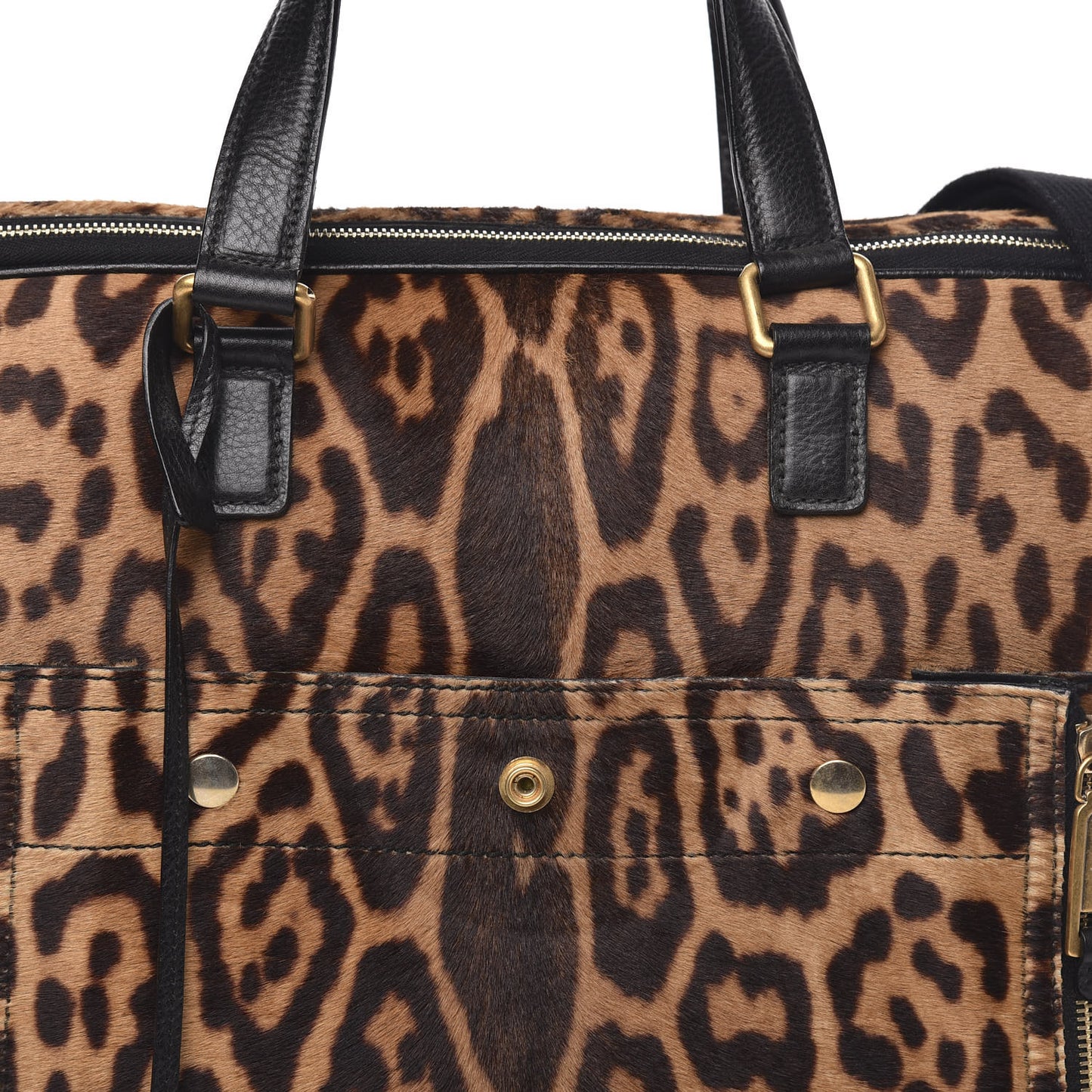 Calfskin Leopard Print Pony Hair Briefcase Black