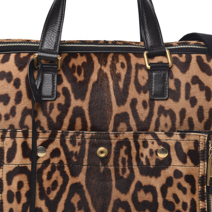 Saint Laurent Calfskin Leopard Print Pony Hair Briefcase Black 10 of 10