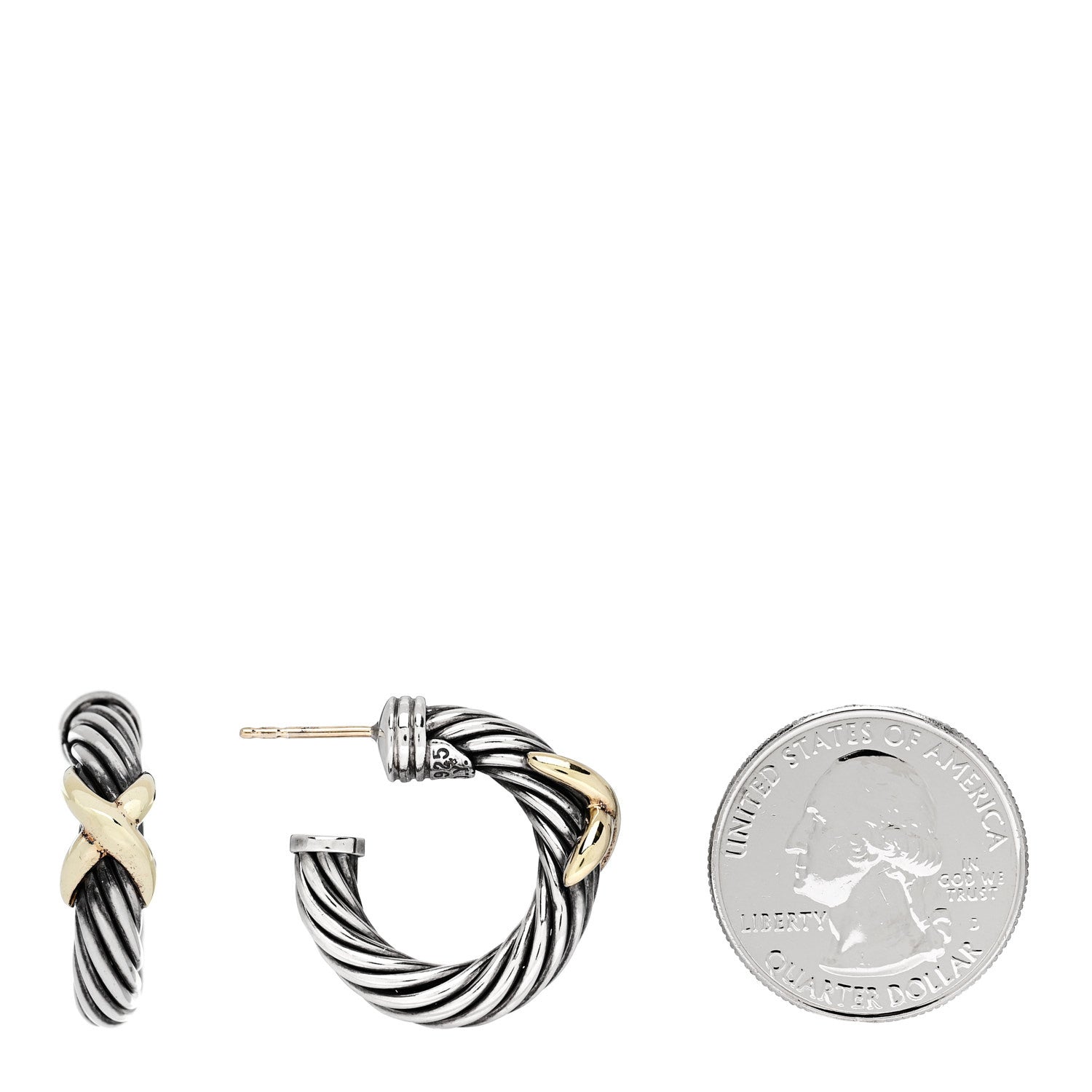 David Yurman Sterling Silver 14K Yellow Gold Cable Classics X Hoop Earrings 2 of 4