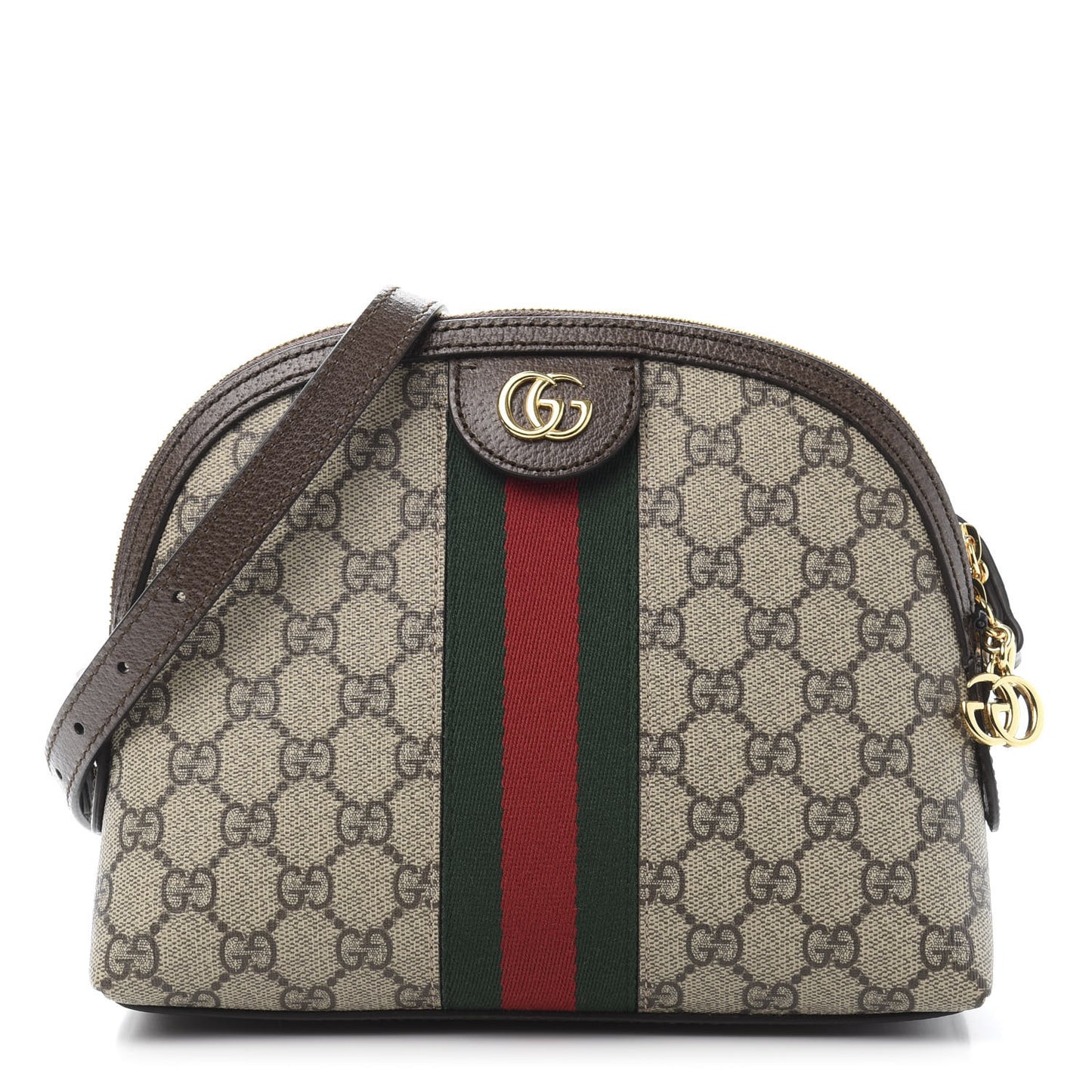 GG Supreme Monogram Textured Dollar Calfskin Web Small Ophidia Dome Shoulder Bag Beige Ebony New Acero