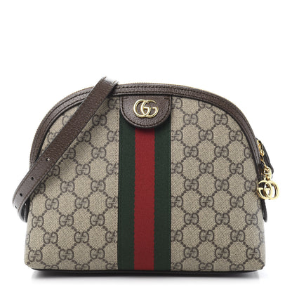 Gucci GG Supreme Monogram Textured Dollar Calfskin Web Small Ophidia Dome Shoulder Bag Beige Ebony New Acero 1 of 11