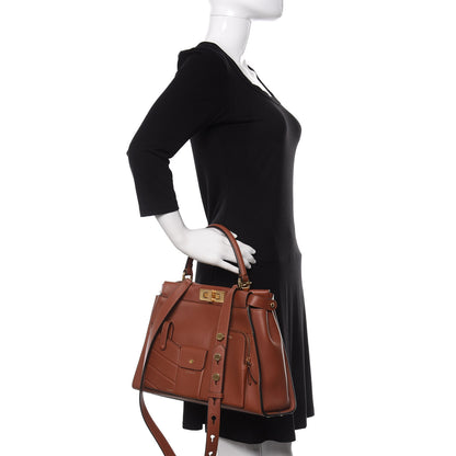 Fendi Vitello Seta Shiny Nappa Medium 3 Pocket Peekaboo Iconic Satchel Rust 3 of 12
