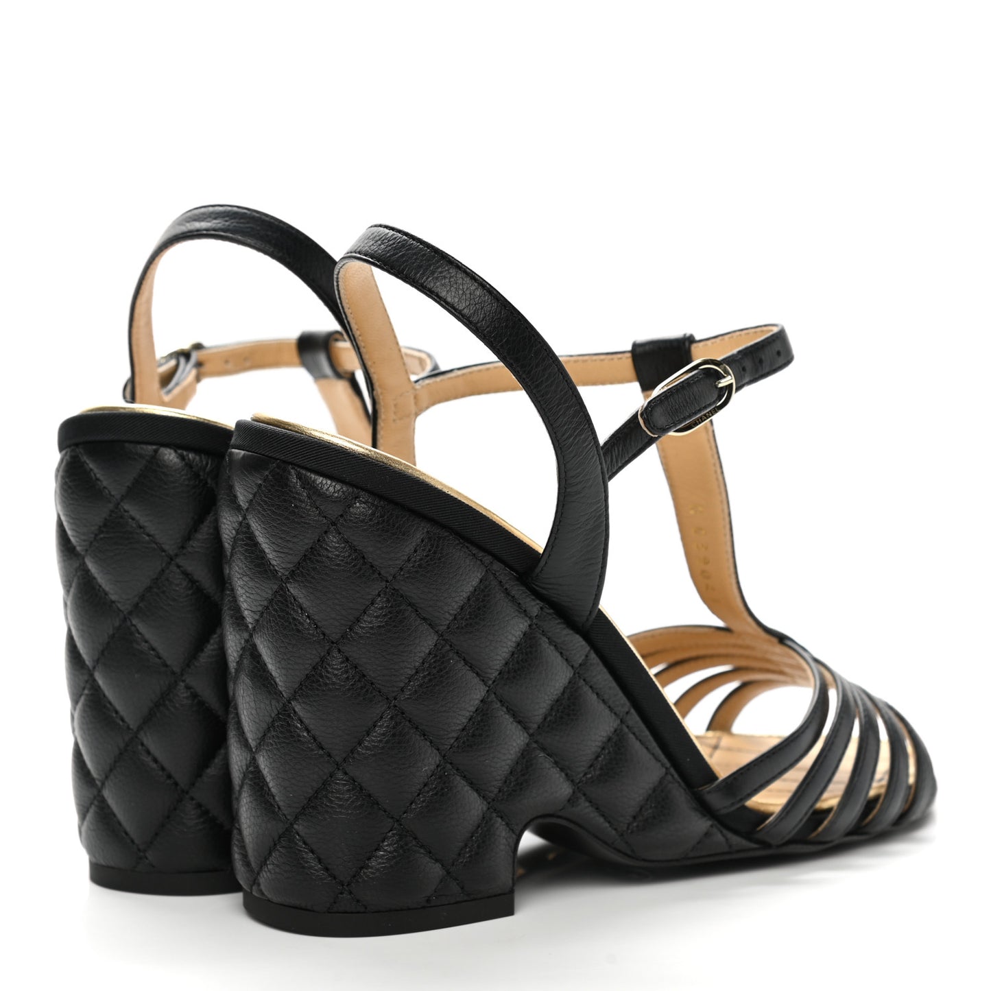 Grained Calfskin Quilted Wedge Sandals 38 Black