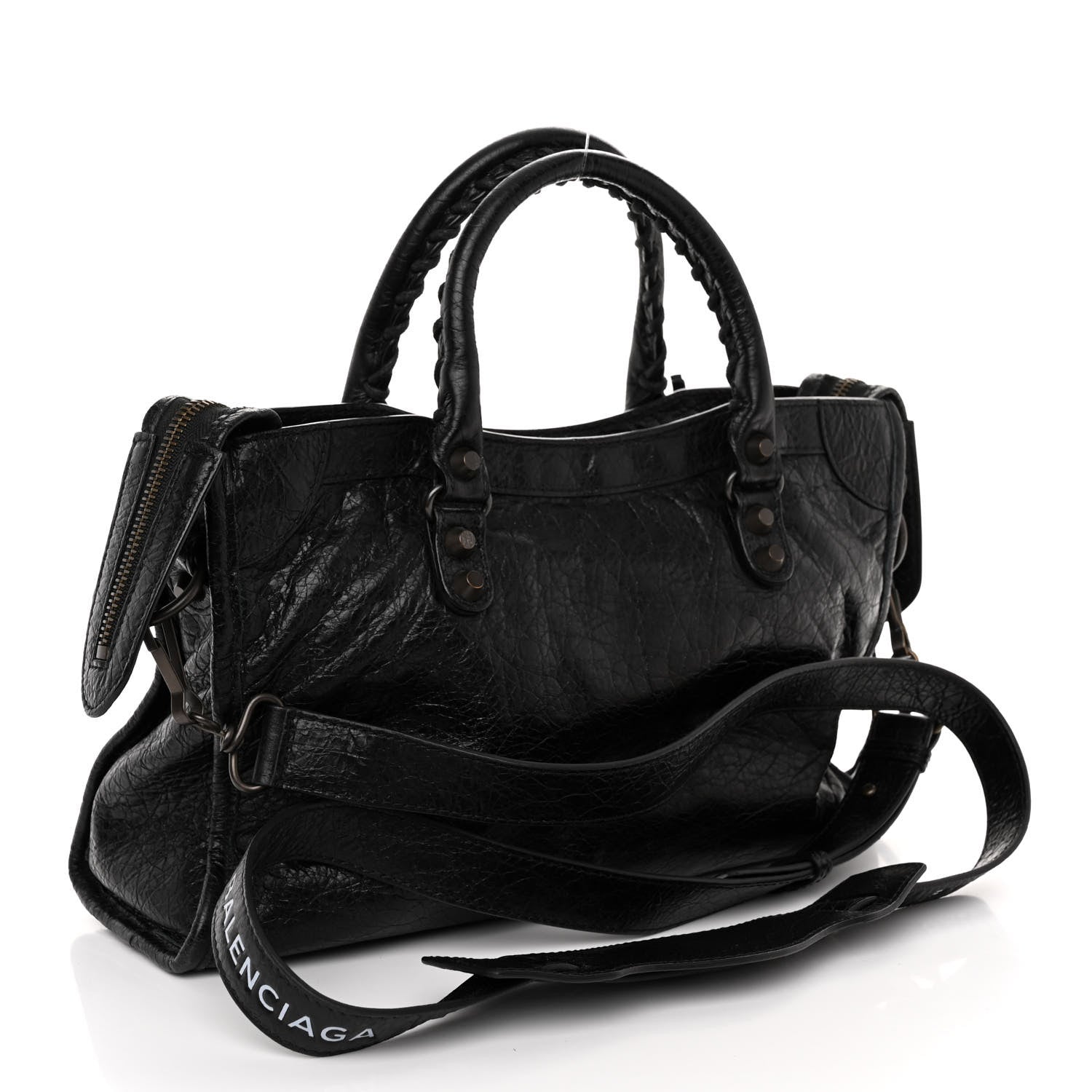 Balenciaga Agneau Classic Hardware S City Logo Strap Black White 3 of 10