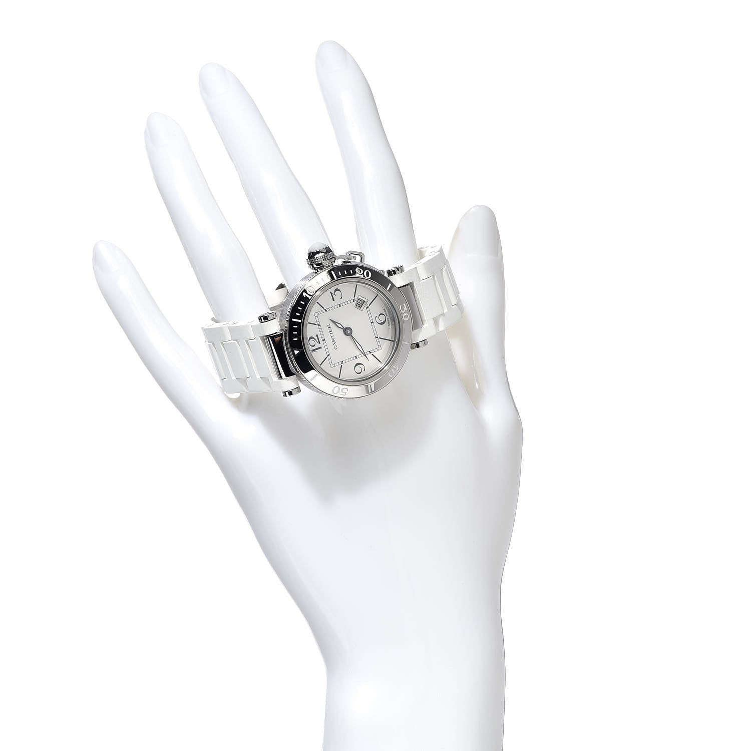 Cartier Stainless Steel Rubber 33mm Pasha C Seatimer Quartz Watch White 2 of 6
