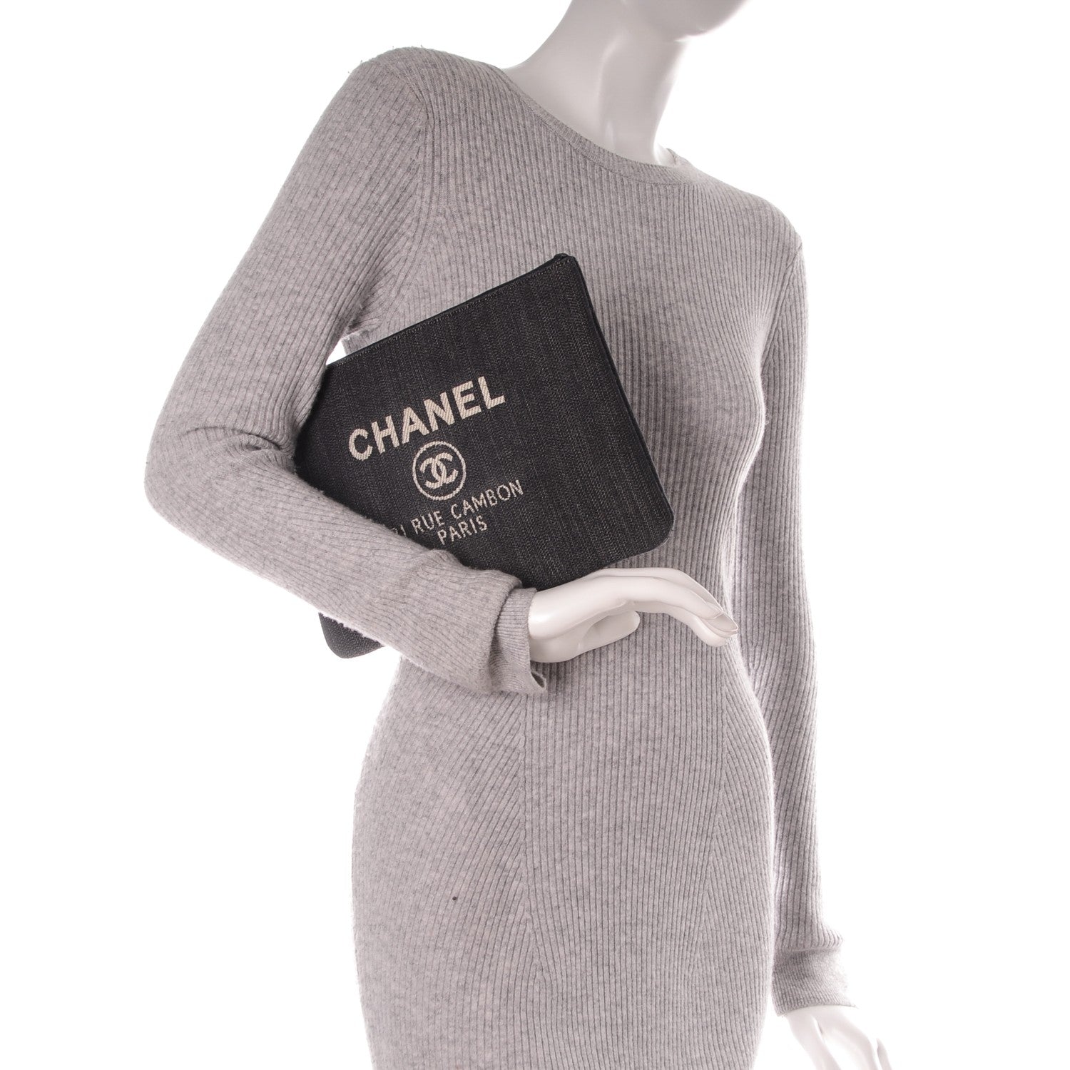 Chanel Denim Large Deauville Pouch Dark Blue 2 of 7