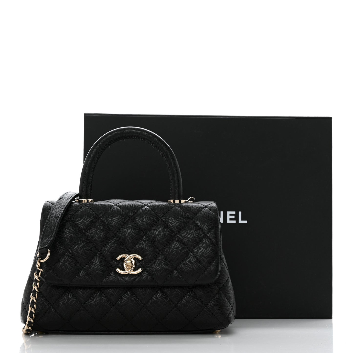 Caviar Quilted Mini Coco Handle Flap Black