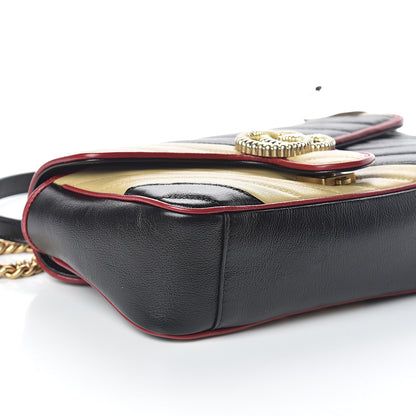 Gucci Vintage Effect Calfskin Matelasse Diagonal Striped Small Torchon GG Marmont Shoulder Bag Black Beige 6 of 7
