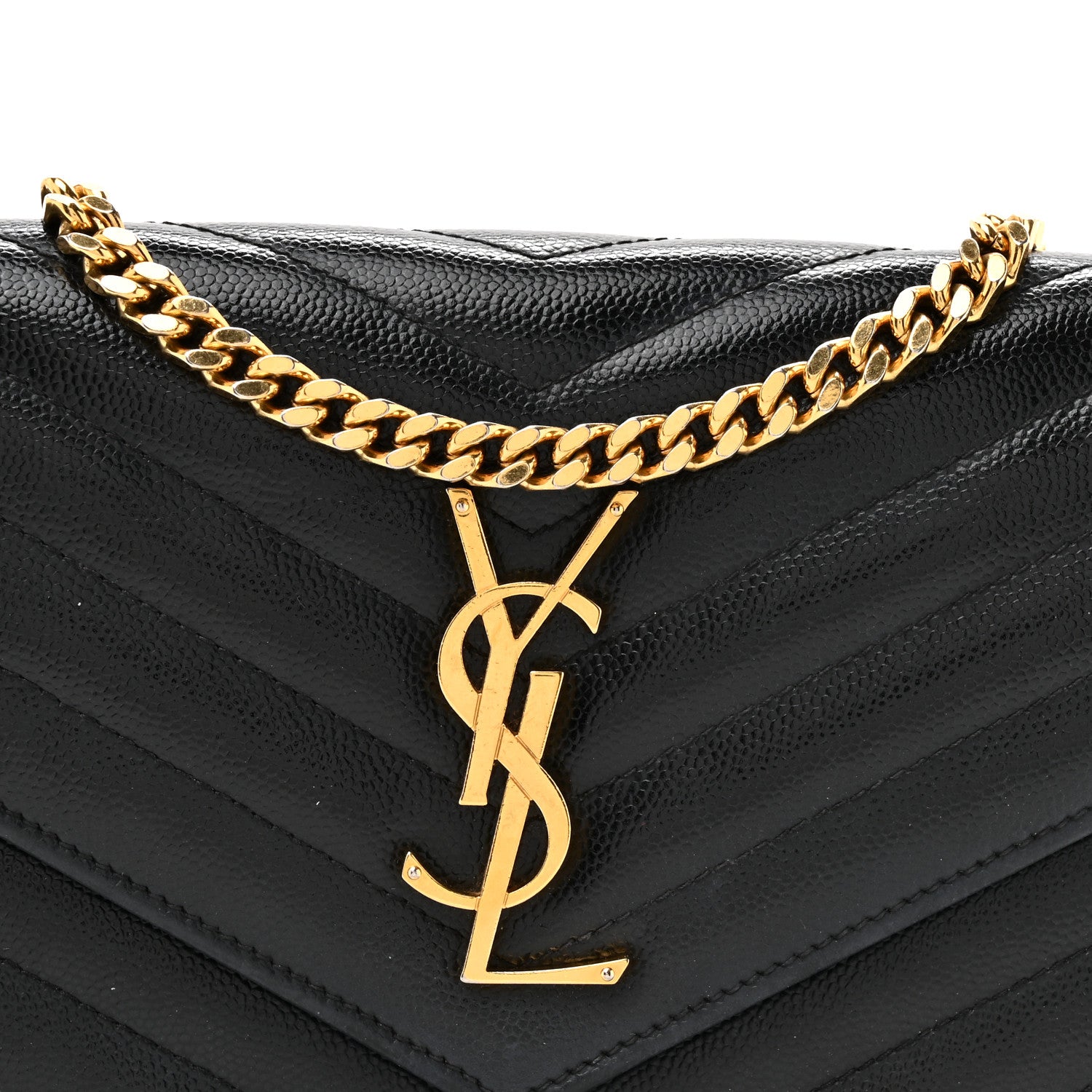 Saint Laurent Grain De Poudre Matelasse Chevron Monogram Chain Wallet Black 9 of 15