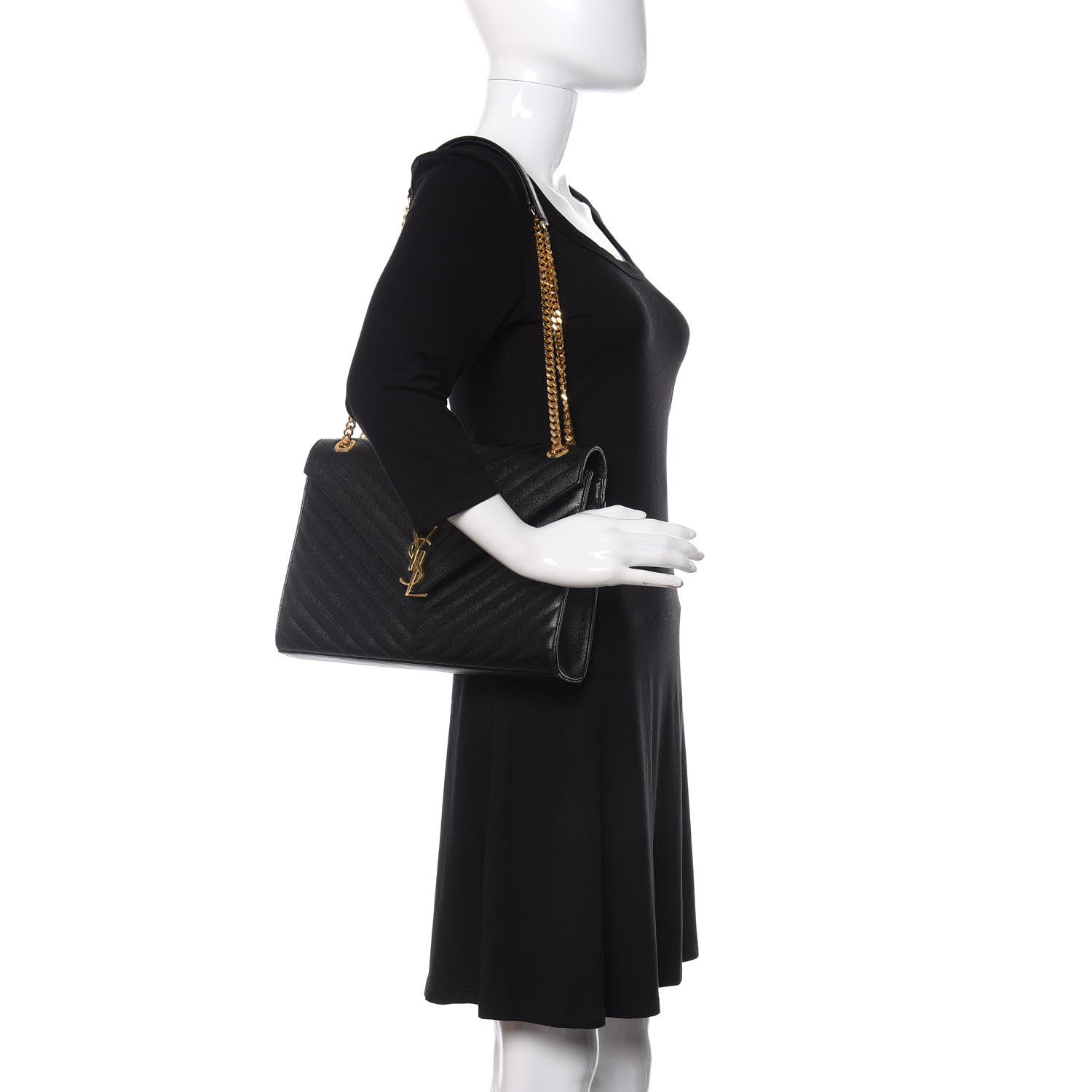 Saint Laurent Grain De Poudre Matelasse Chevron Large Monogram Satchel Black 2 of 9