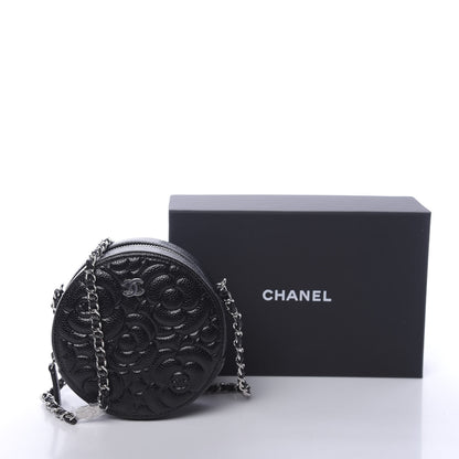Chanel Caviar Camellia Embossed Round Clutch With Chain Black 11 of 11