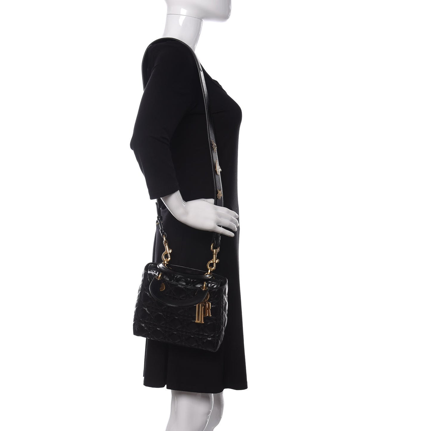 Crinkled Patent Cannage Small Lucky Badges My Lady Dior Black