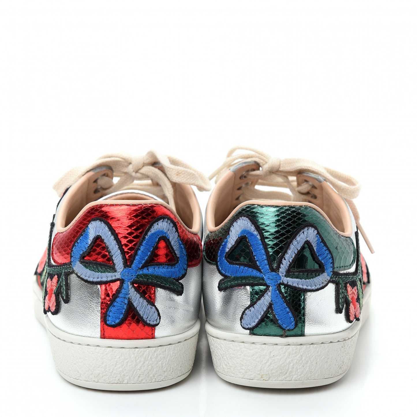 Metallic Calfskin Floral Embroidered Ace Sneakers 39.5 Silver