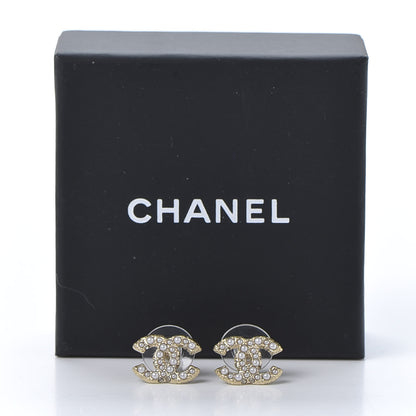 Chanel Metal Graduated Pearl Crystal CC Earrings Light Gold 5 of 5
