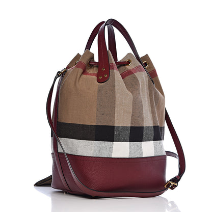 Burberry Grainy Calfskin Mega Check Tassel Heston Tote Burgundy Red 5 of 13