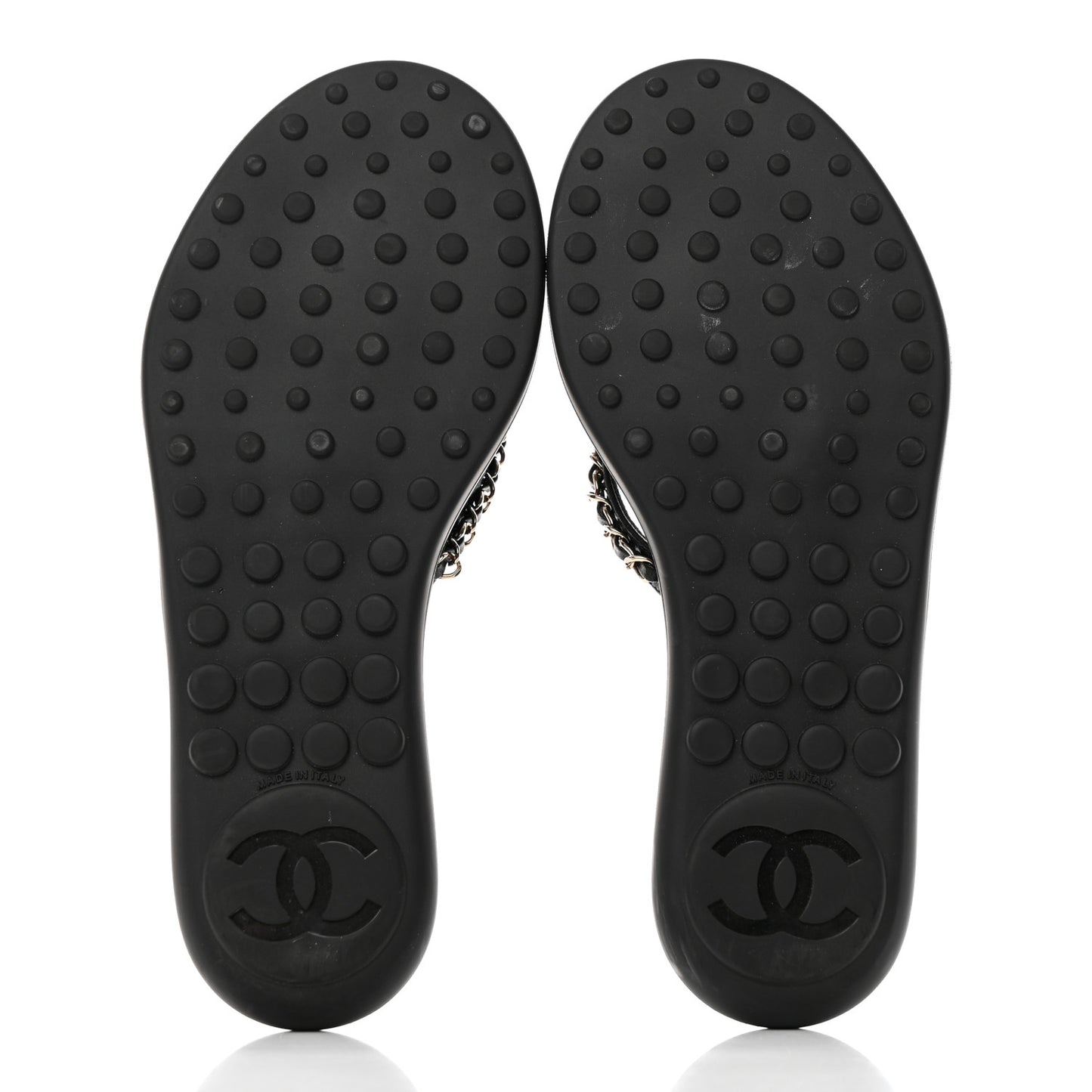 Lambskin CC Chain Thong Sandals 37 Black