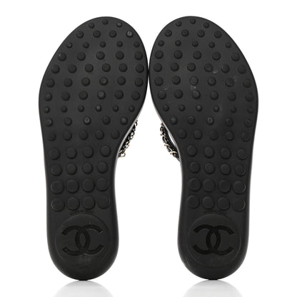 Chanel Lambskin CC Chain Thong Sandals 37 Black 5 of 8