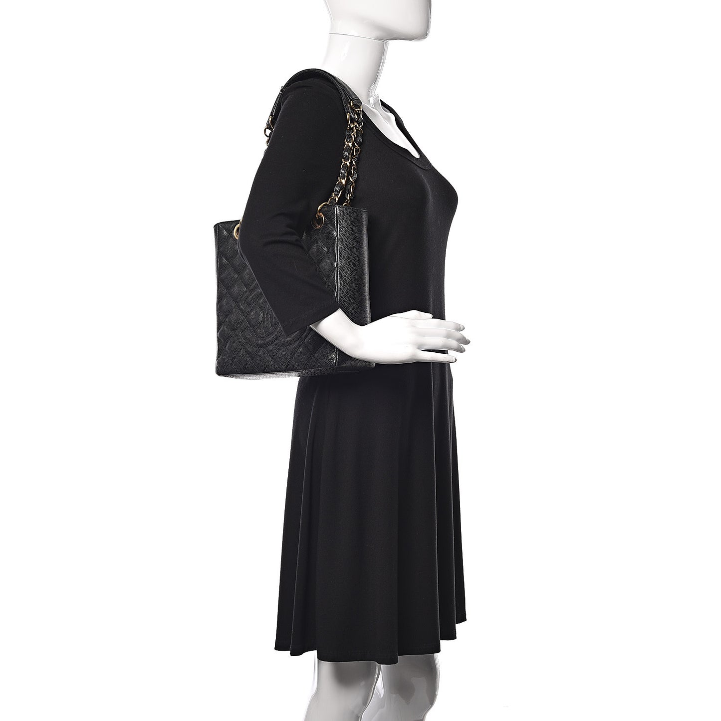 Caviar Quilted Petit Shopping Tote PST Black