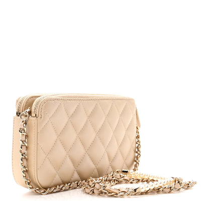 Chanel Iridescent Lambskin Quilted Pearl Clutch With Chain Beige 3 of 14