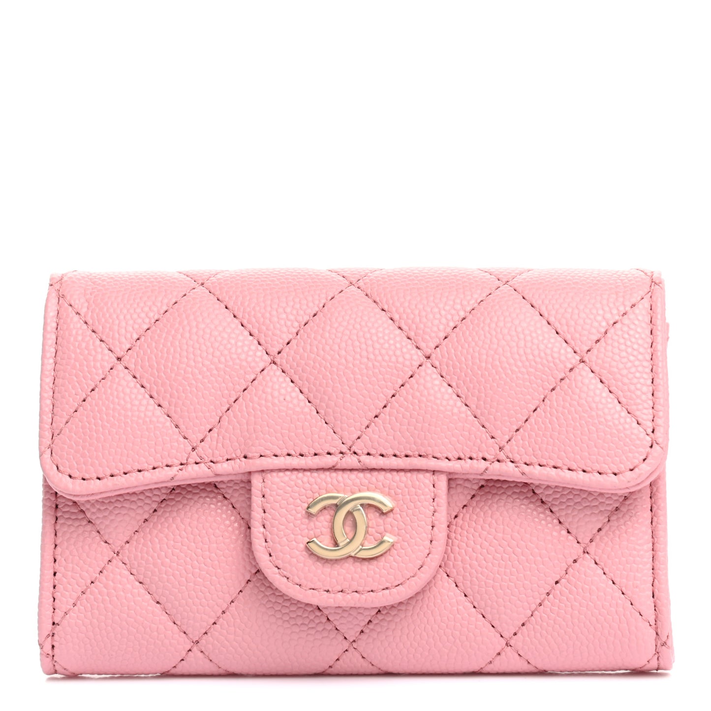 Caviar Quilted Flap Card Holder Wallet Pink
