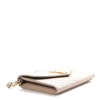 Saint Laurent Grain De Poudre Matelasse Chevron Monogram Envelope Clutch Dark Beige 4 of 8