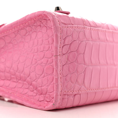 Balenciaga Shiny Supple Calfskin Crocodile Embossed Classic Silver Hardware Mini City Baby Pink 10 of 13
